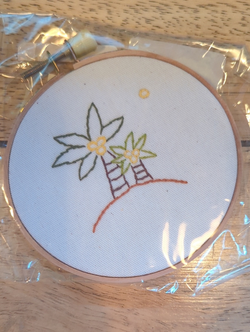 Hand-Embroidered Palm Tree Hoop Art